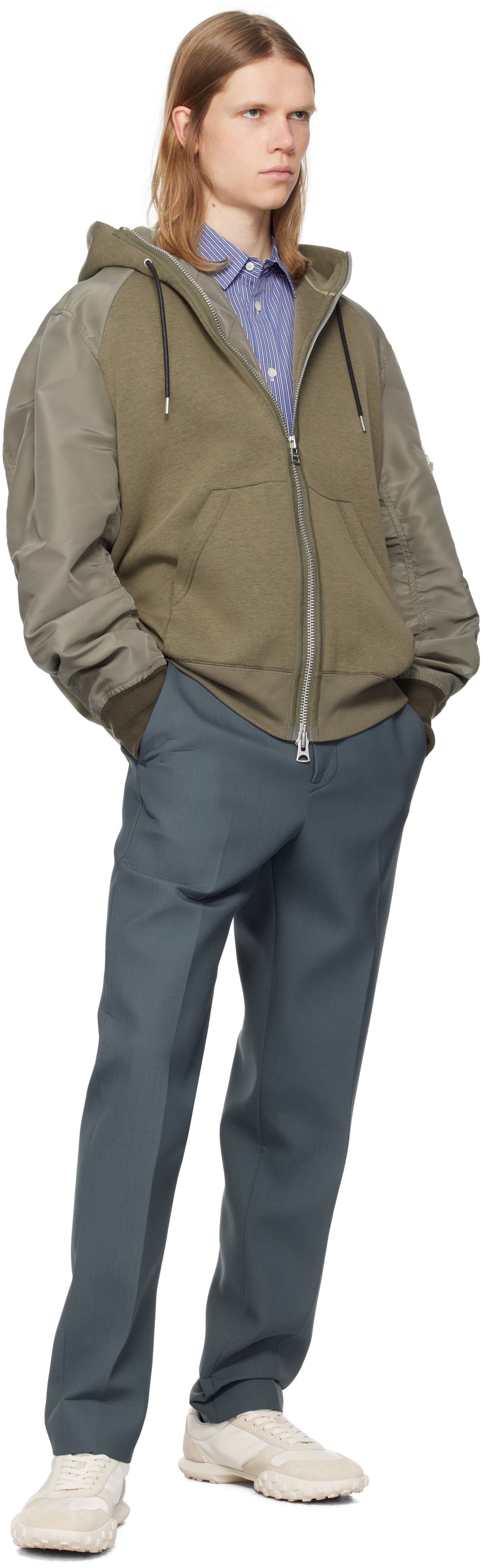 sacai Taupe Sponge Sweat x Nylon Twill Hoodie Sacai