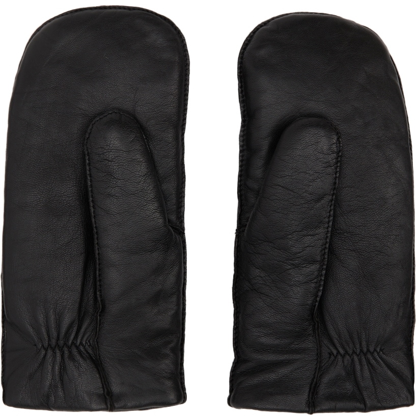 Hugo Black Leather Mittens Hugo Boss
