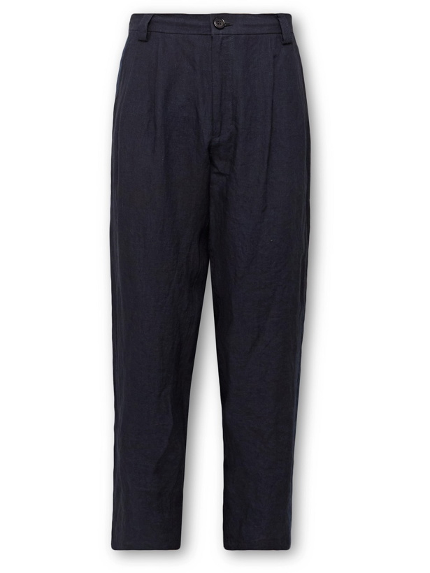 Photo: BLUE BLUE JAPAN - Tapered Indigo-Dyed Linen Trousers - Blue