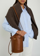 Valentino Garavani Logo-plaque Leather Drawstring Bucket bag - Brown - One Size