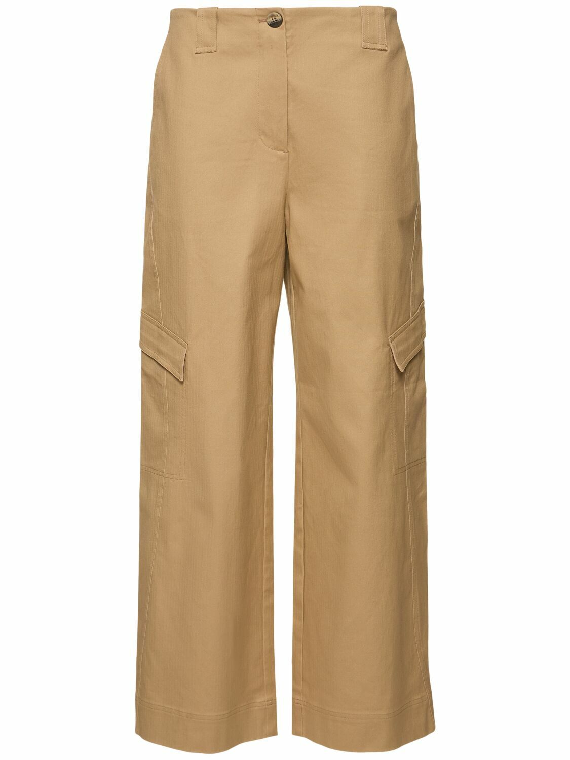GANNI｜CARGO PANTS (BLACK HERRINGBONE CANVAS MID WAIST P Phantom Black Washed Twill Pants | GANNI US
