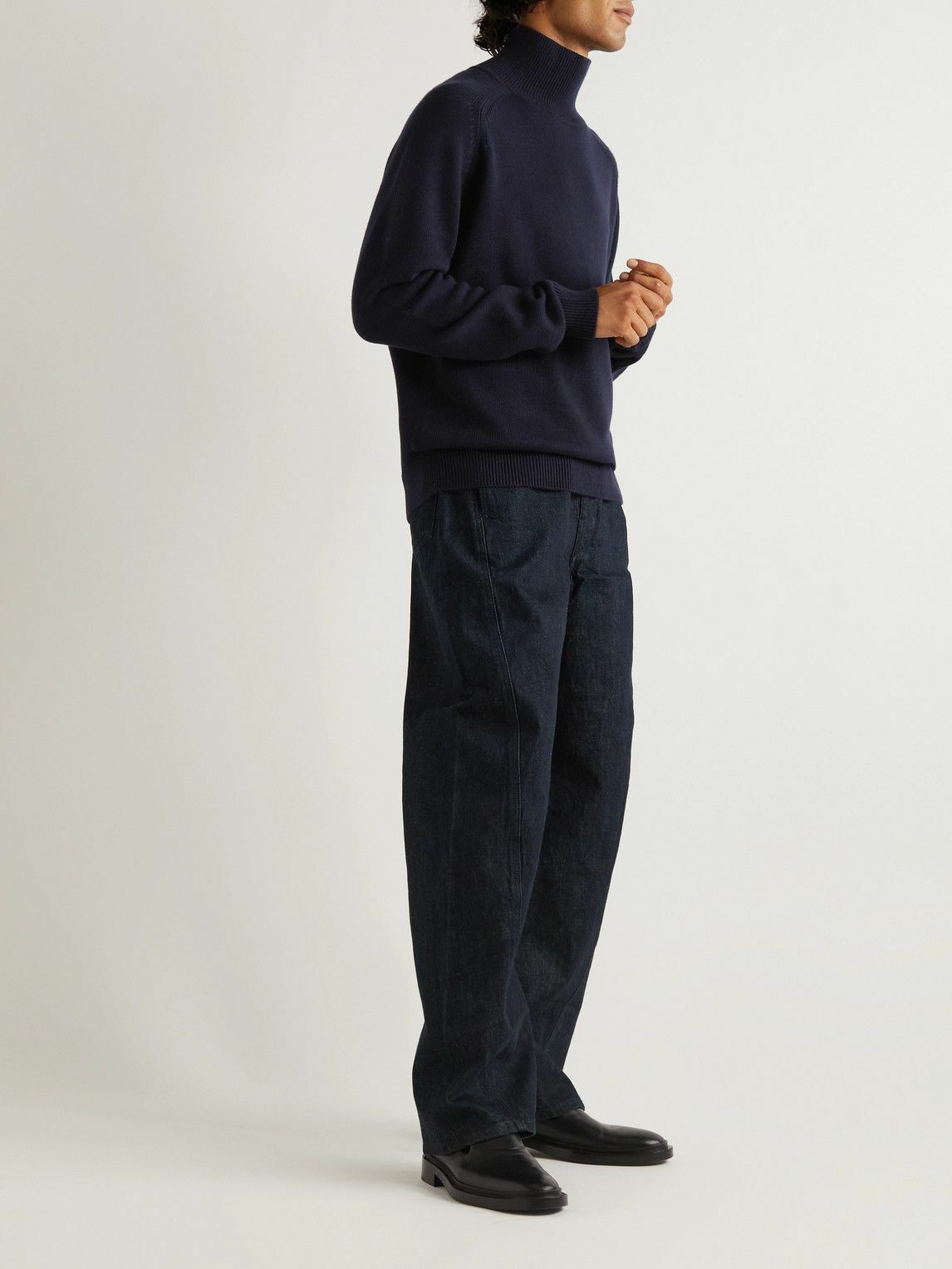 STUDIO NICHOLSON ネイビートップス Studio Nicholson - Tempest Cotton and Merino Wool-Blend Rollneck