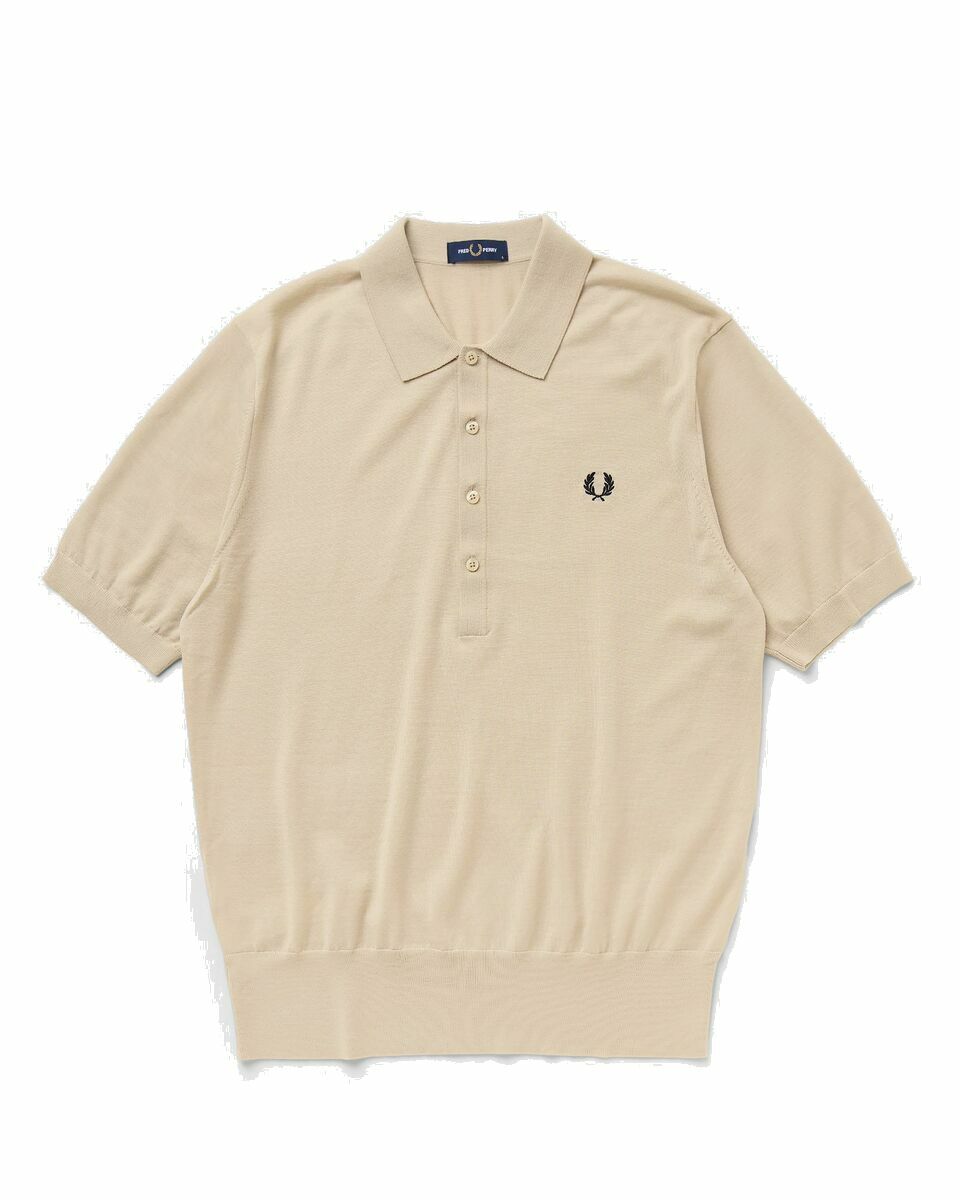 Photo: Fred Perry Short Sleeve Knitted Shirt Beige - Mens - Polos