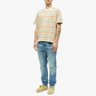 Edwin Men's Quarter Stripe T-Shirt in Beige/Red/White