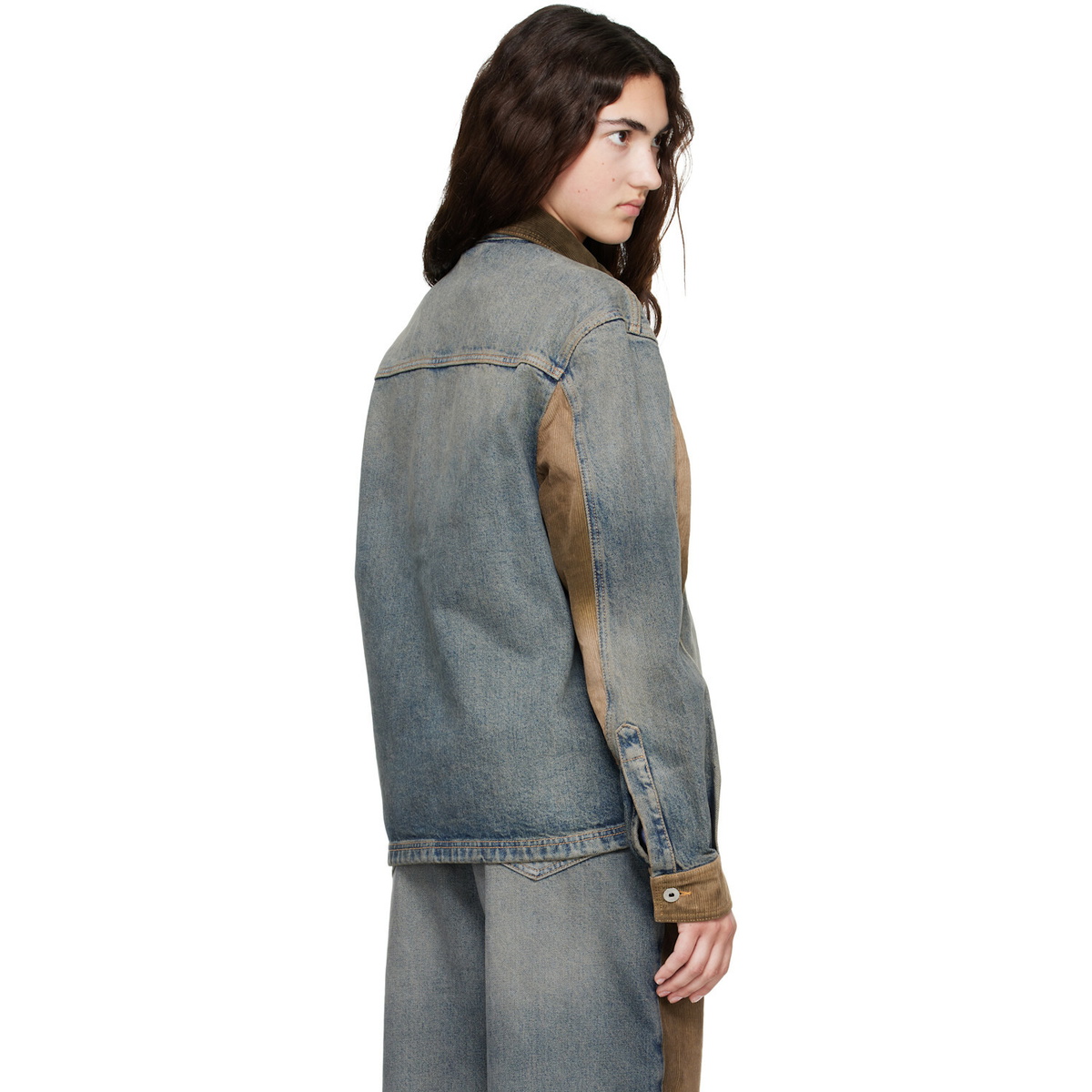 Off-White Navy & Brown Corduroy Patch Denim Jacket