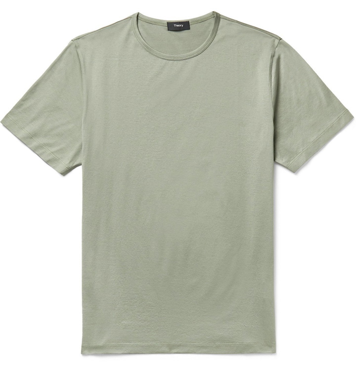 Photo: Theory - Precise Slim-Fit Mercerised Cotton-Jersey T-Shirt - Green