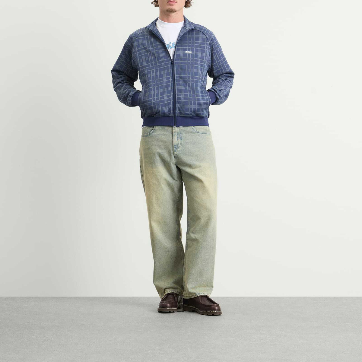 Butter Goods Men's Tricot Track Jacket in Navy Plaid