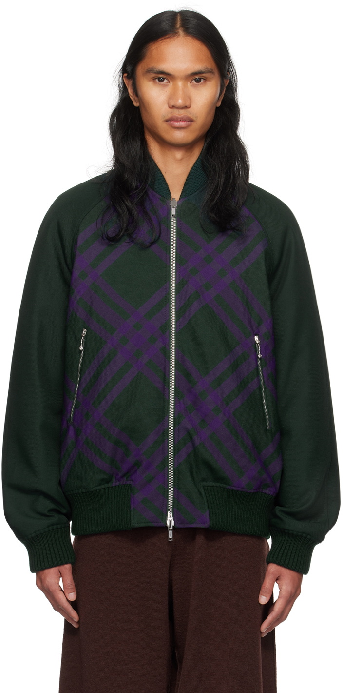 Green Check Reversible Bomber Jacket by Burberry on Sale