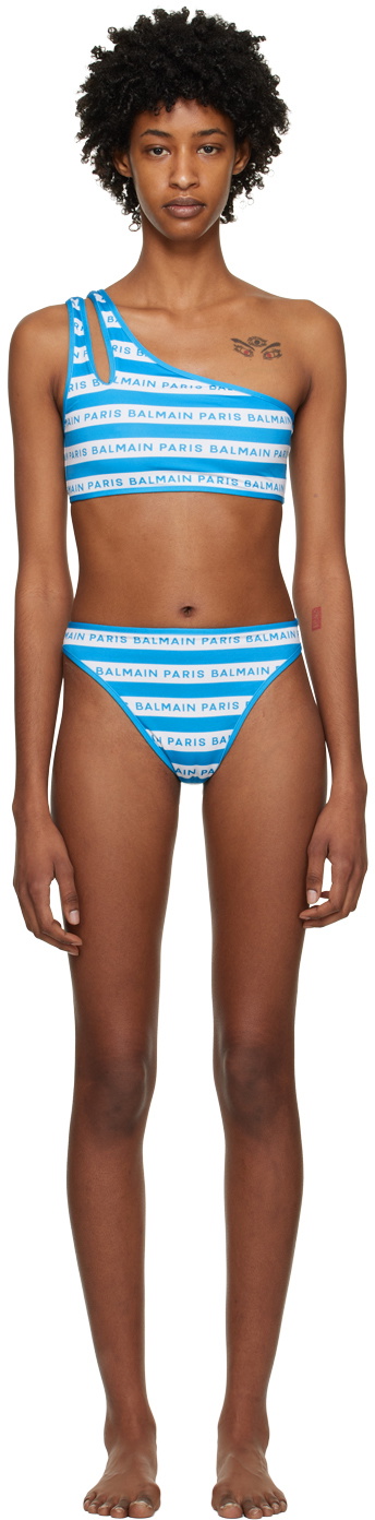 Balmain White & Blue Striped Bikini