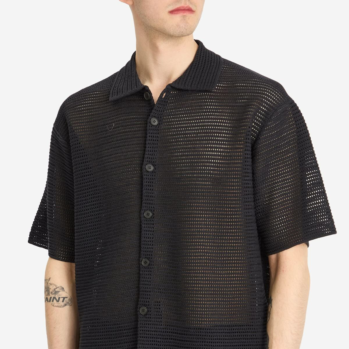 Auralee Men's Cotton Mesh Knit Half Sleeved Shirt in Dark