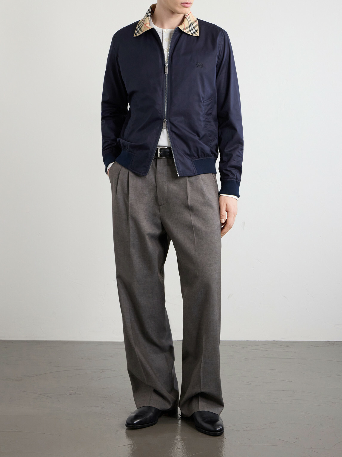 Burberry - Logo-Embroidered Checked Cotton-Gabardine Blouson Jacket - Blue
