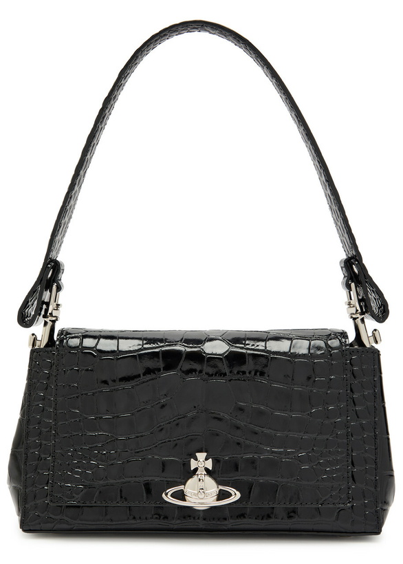 Photo: Vivienne Westwood Hazel Medium Crocodile-effect Patent Leather Shoulder bag - Black - One Size