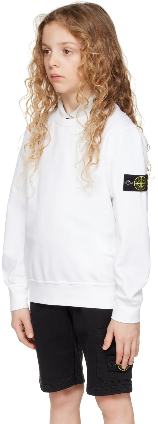 Stone Island Junior Kids White Crewneck Sweatshirt