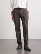 De Petrillo - Straight-Leg Pleated Linen Suit Trousers - Brown