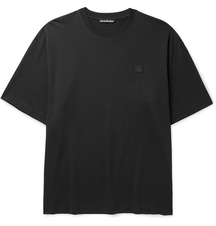 Photo: ACNE STUDIOS - Exford Oversized Logo-Appliquéd Mélange Cotton-Jersey T-Shirt - Black