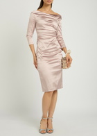 Talbot Runhof Gathered Satin Midi Dress Pink