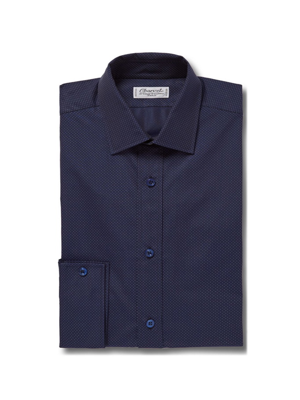 Photo: CHARVET - Blue Slim-Fit Pin-Dot Cotton Shirt - Blue