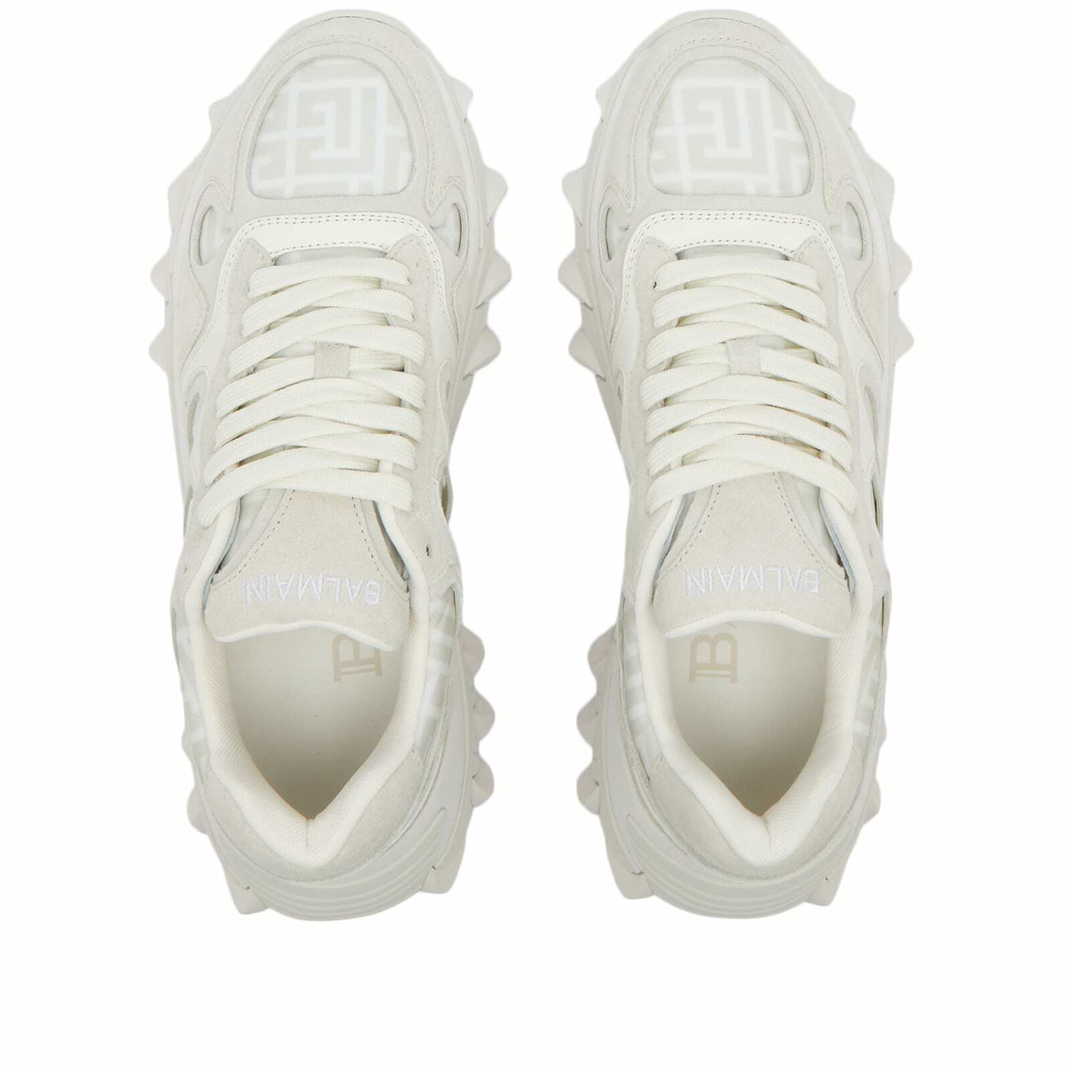 Balmain Women's B-East Suede Monogram Sneakers in Beige Balmain