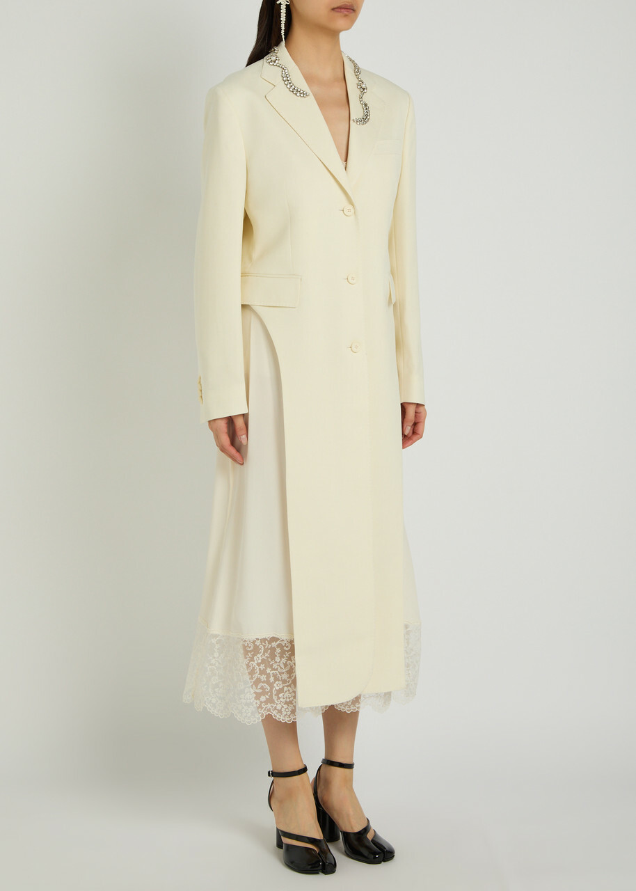 Simone Rocha Crystal-embellished Cut-out Woven Tailcoat Cream