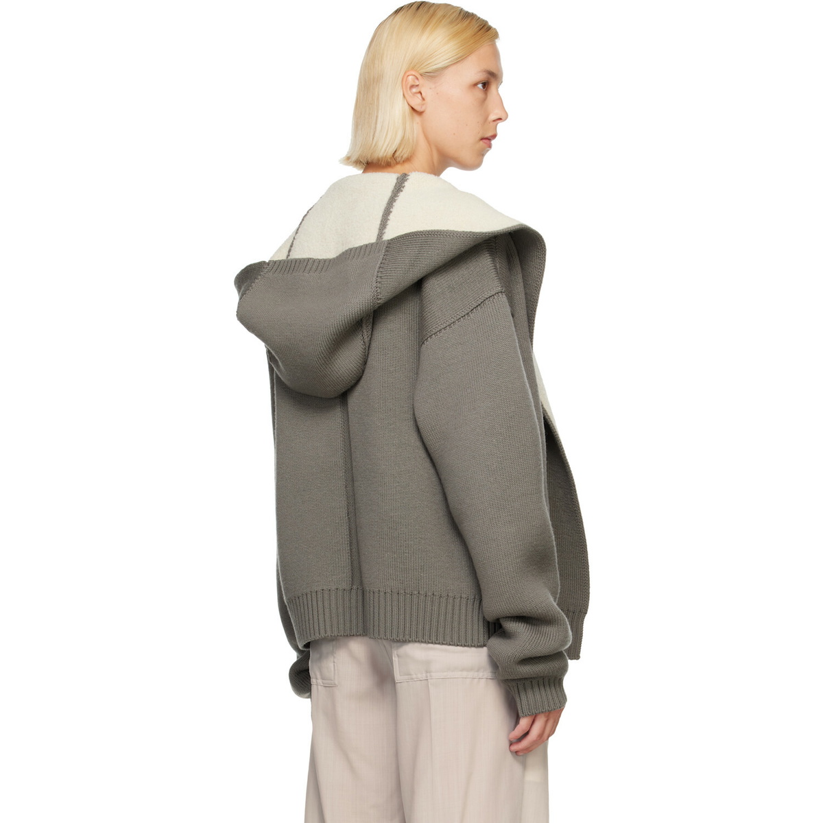 Rick Owens Gray & Off-White Tower Reversible Robe Hoodie