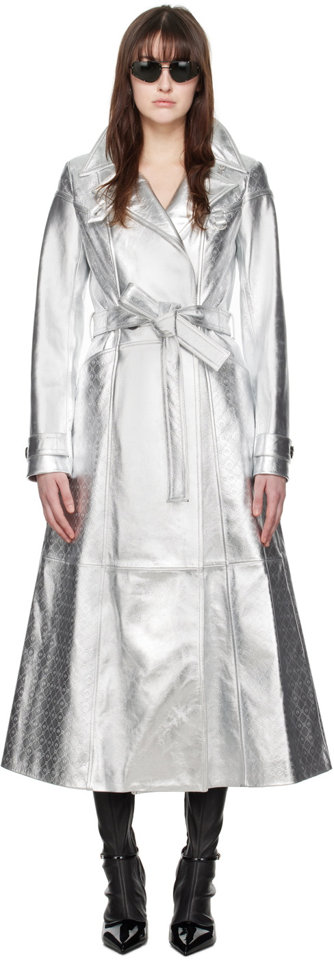 Marine Serre Silver Laminated Leather Trench Coat Marine Serre