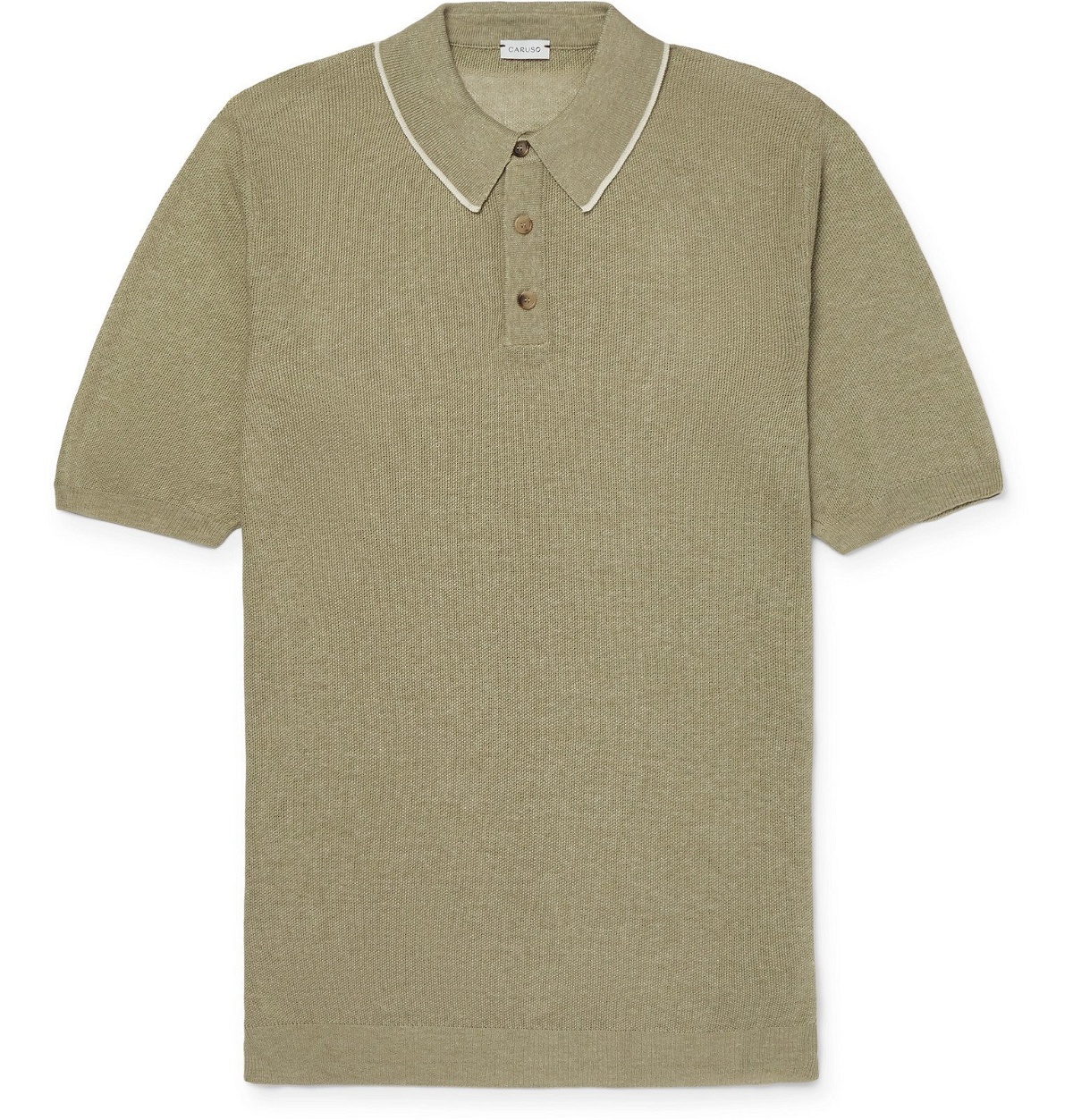 Caruso - Contrast-Tipped Knitted Silk and Linen-Blend Polo Shirt ...