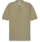 Caruso - Contrast-Tipped Knitted Silk and Linen-Blend Polo Shirt - Green