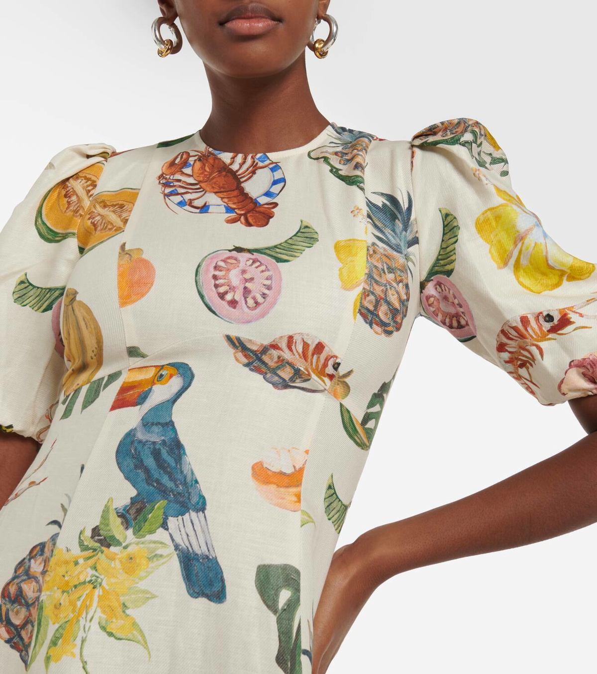 Almais Theo printed cotton and linen midi dress ALMAIS