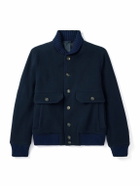 Eleventy - Slim-Fit Ribbed-Knit Trimmed Wool-Blend Bomber Jacket - Blue