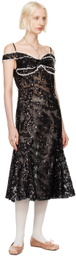 Yuhan Wang Black Off Shoulder Sequin Midi Dress