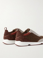 Loro Piana - Modular Walk Fancy Leather-Trimmed Suede and Tweed Sneakers - Brown