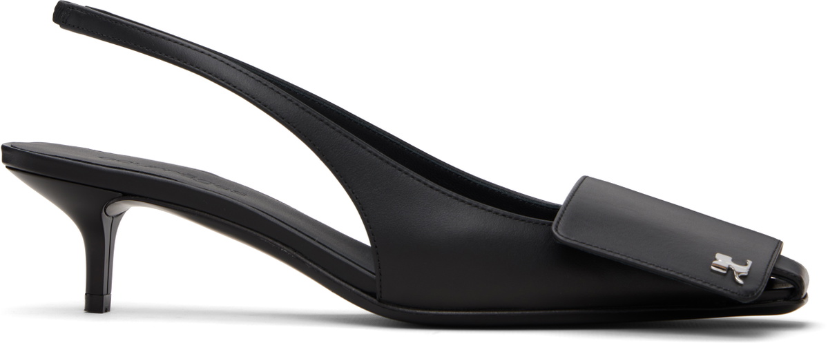 Courrèges Black Fold Leather Slingback Heels