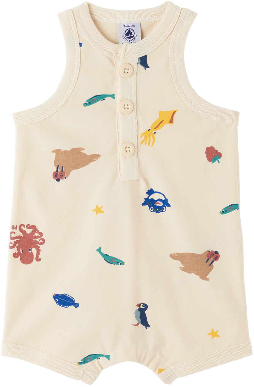 Petit Bateau Baby Beige Patterned Romper