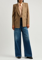 Chloe Women's Brown Double-Breasted Wool Blazer Size 40 (UK12 / M), Peaked Lapels & Padded Shoulders