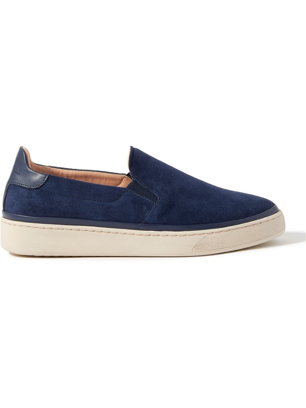 Photo: MULO - Leather-Trimmed Suede Slip-On Sneakers - Blue