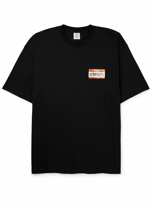 Photo: VETEMENTS - Oversized Logo-Print Cotton-Blend Jersey T-Shirt - Black