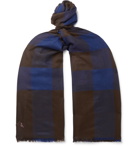 Anderson & Sheppard - Fringed Checked Cashmere Scarf - Blue