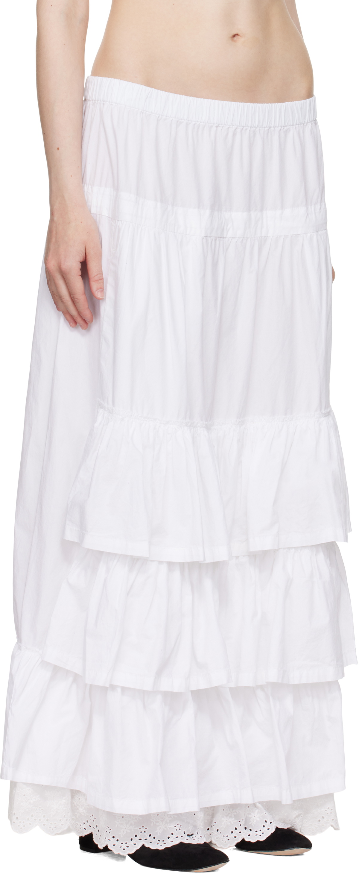 OPEN YY White Rolled Waist Tiered Midi Skirt