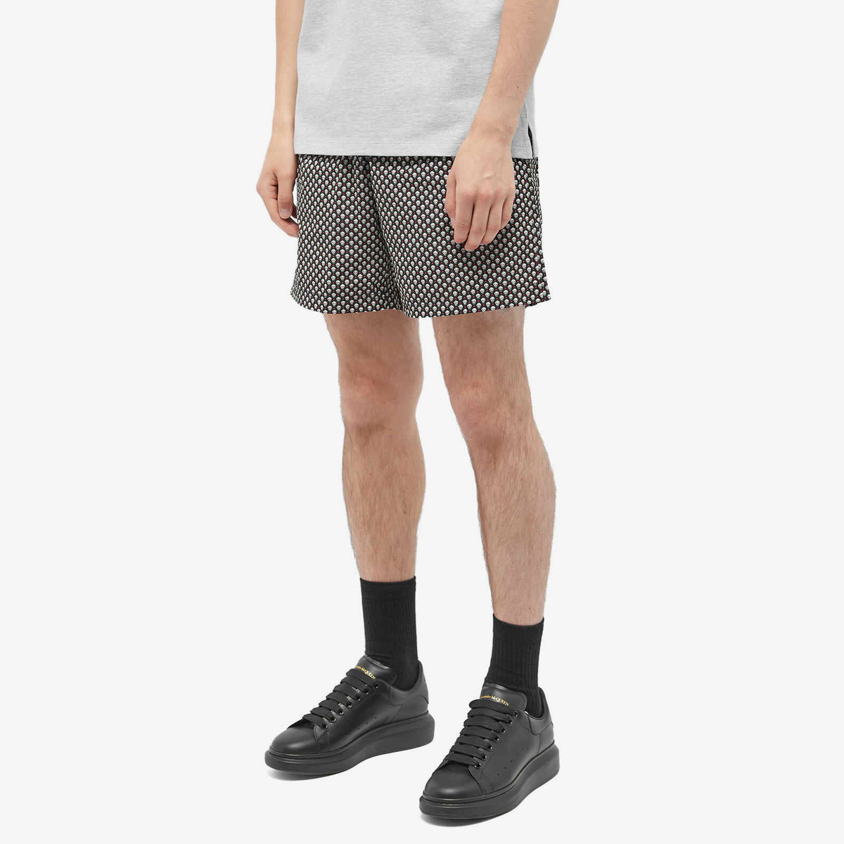 Alexander McQueen Men's Polka Dot Skull Swim Short in Black/Ivory