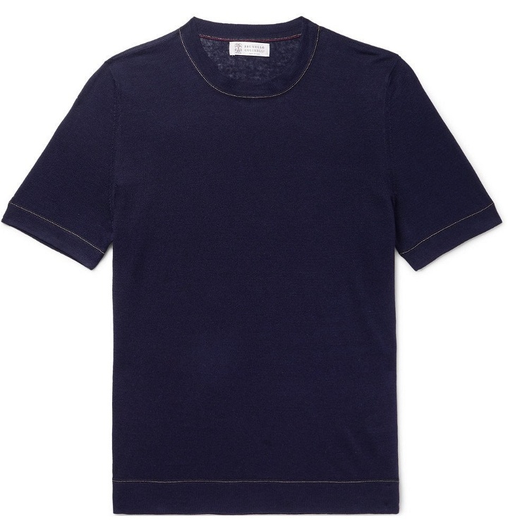 Photo: Brunello Cucinelli - Linen and Cotton-Blend T-Shirt - Navy