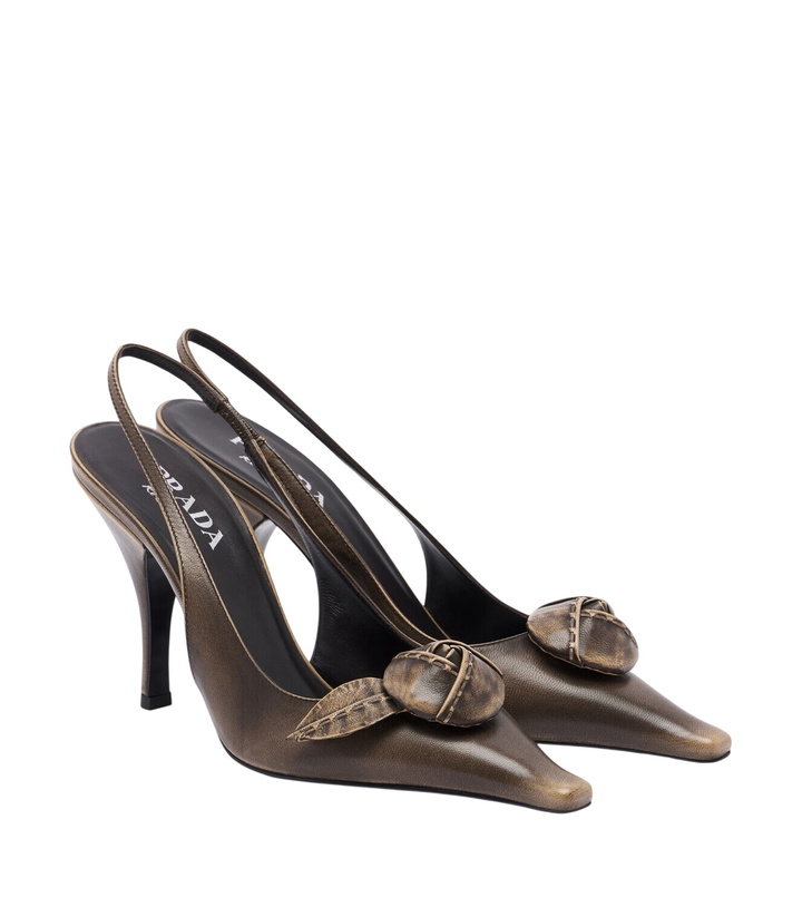 Photo: Prada Floral-appliqué leather slingback pumps
