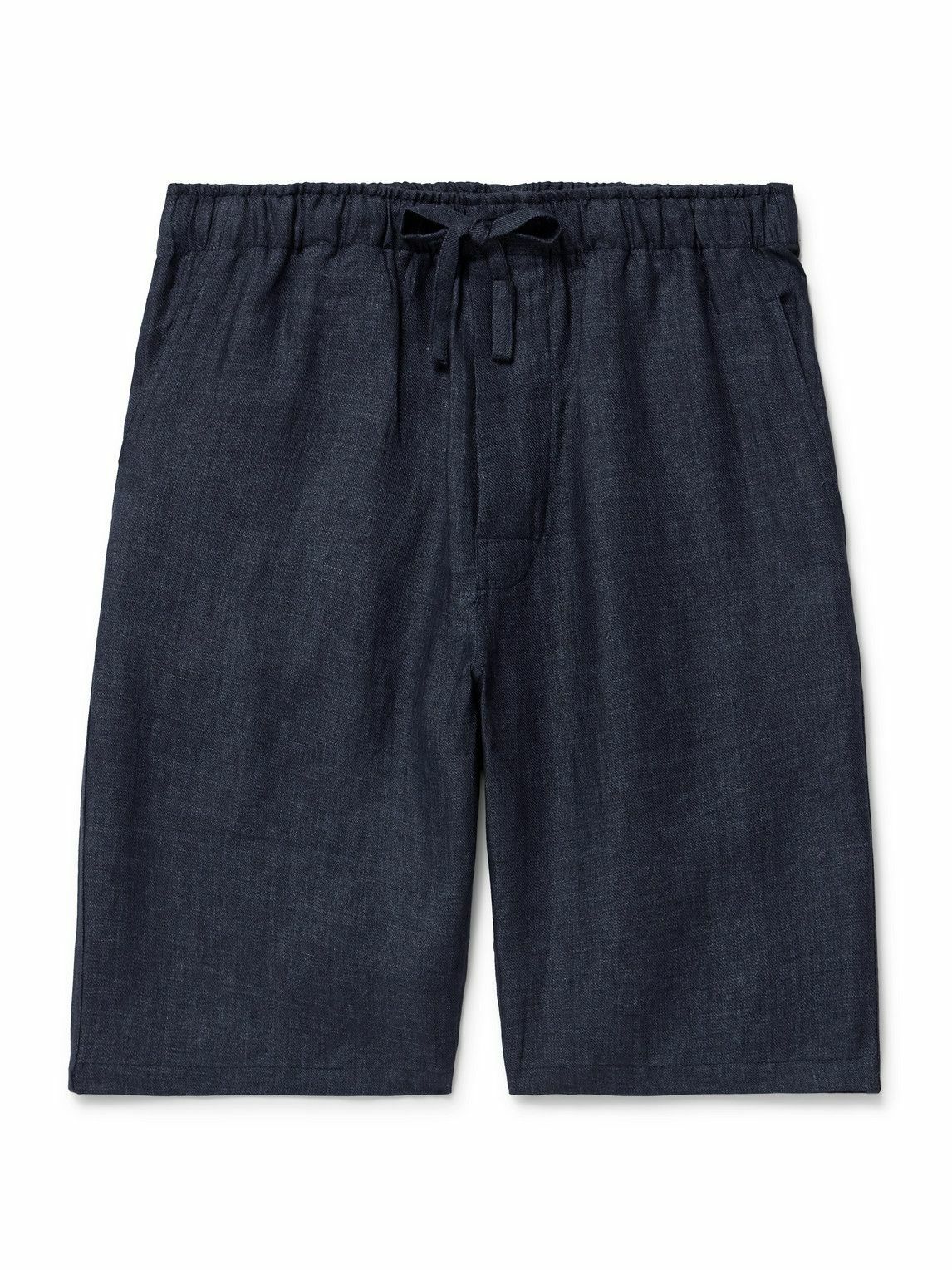 De Petrillo - Slim-Fit Straight-Leg Linen Drawstring Shorts - Blue