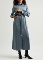 Herno Belted Satin Midi Shirt Dress Blue