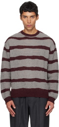 COOR Gray & Burgundy Hairy Stripe Knit Sweater
