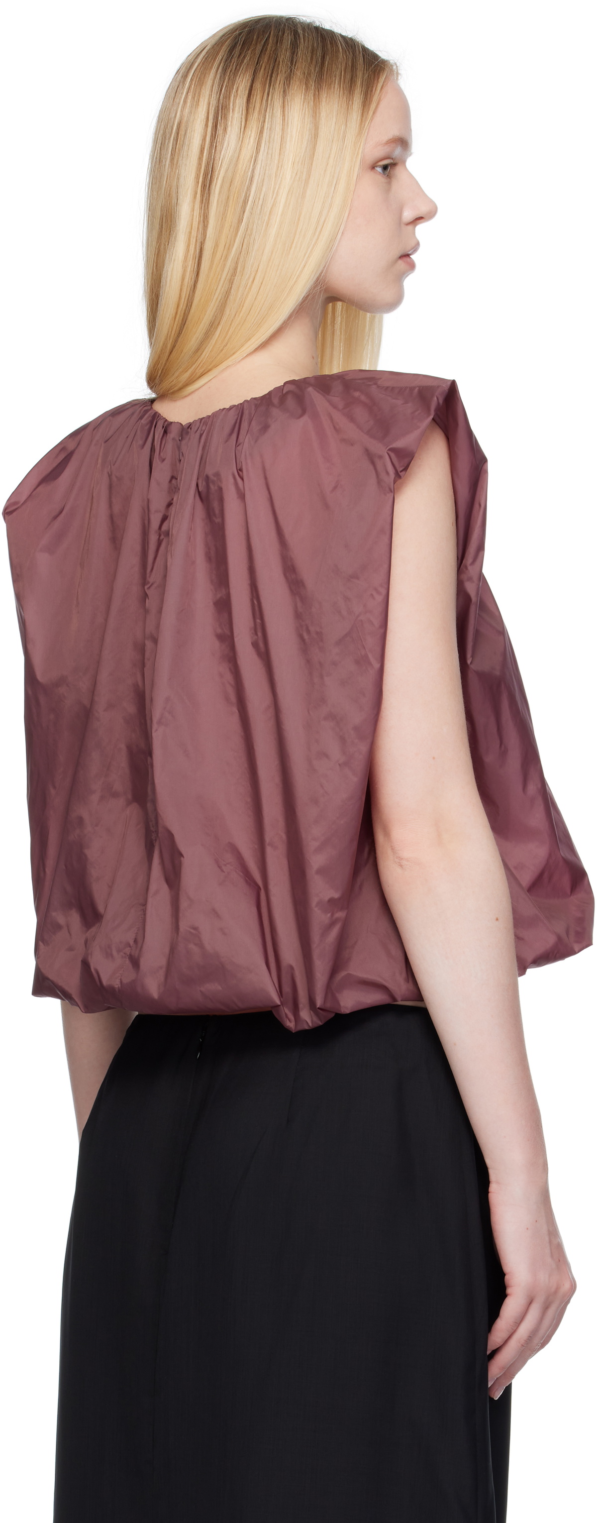 AMOMENTO Purple Nylon Volume Shirring Top