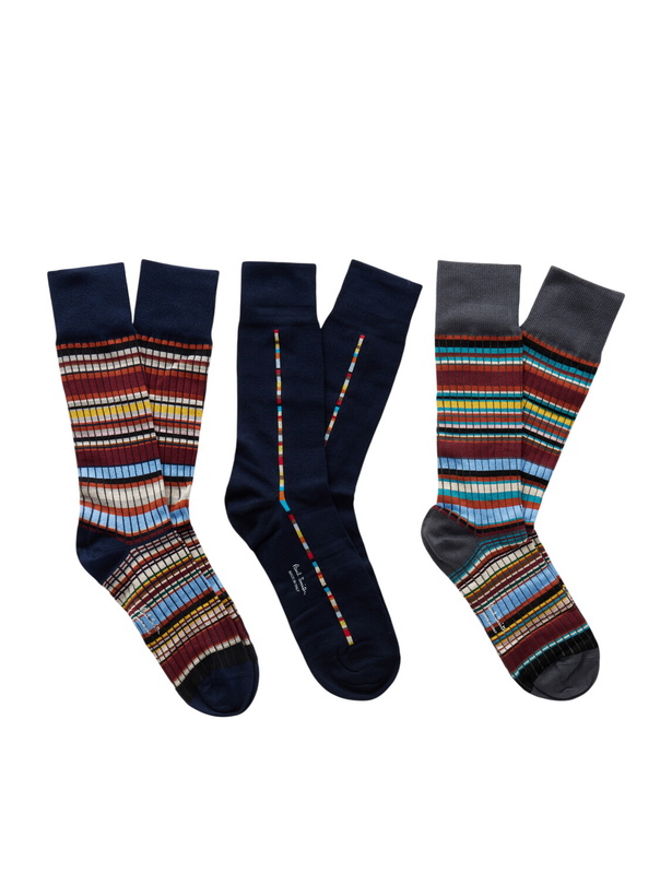 Photo: Paul Smith - Pack of Three Striped Cotton-Blend Socks