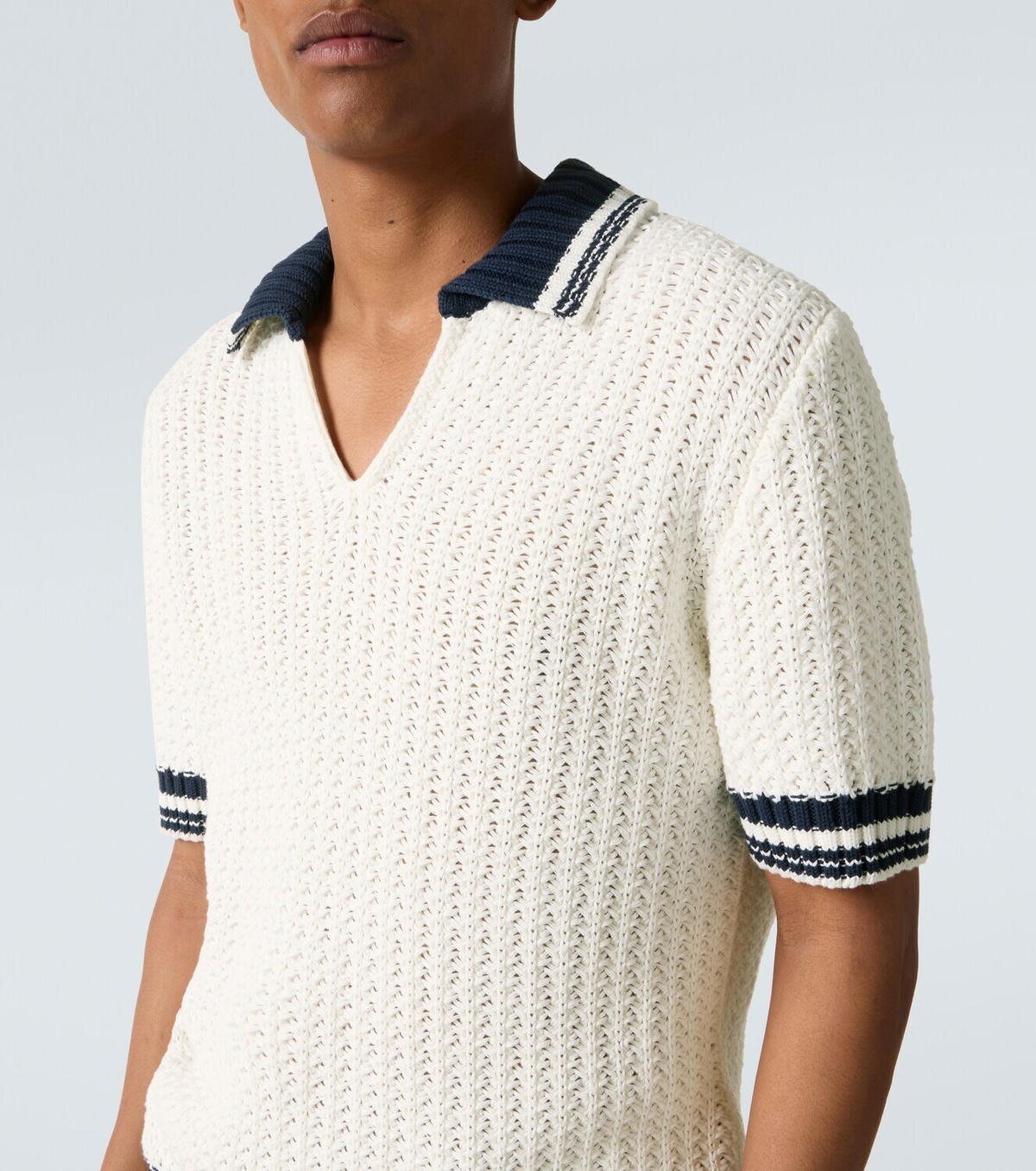 Orlebar Brown Swift crochet striped cotton polo shirt