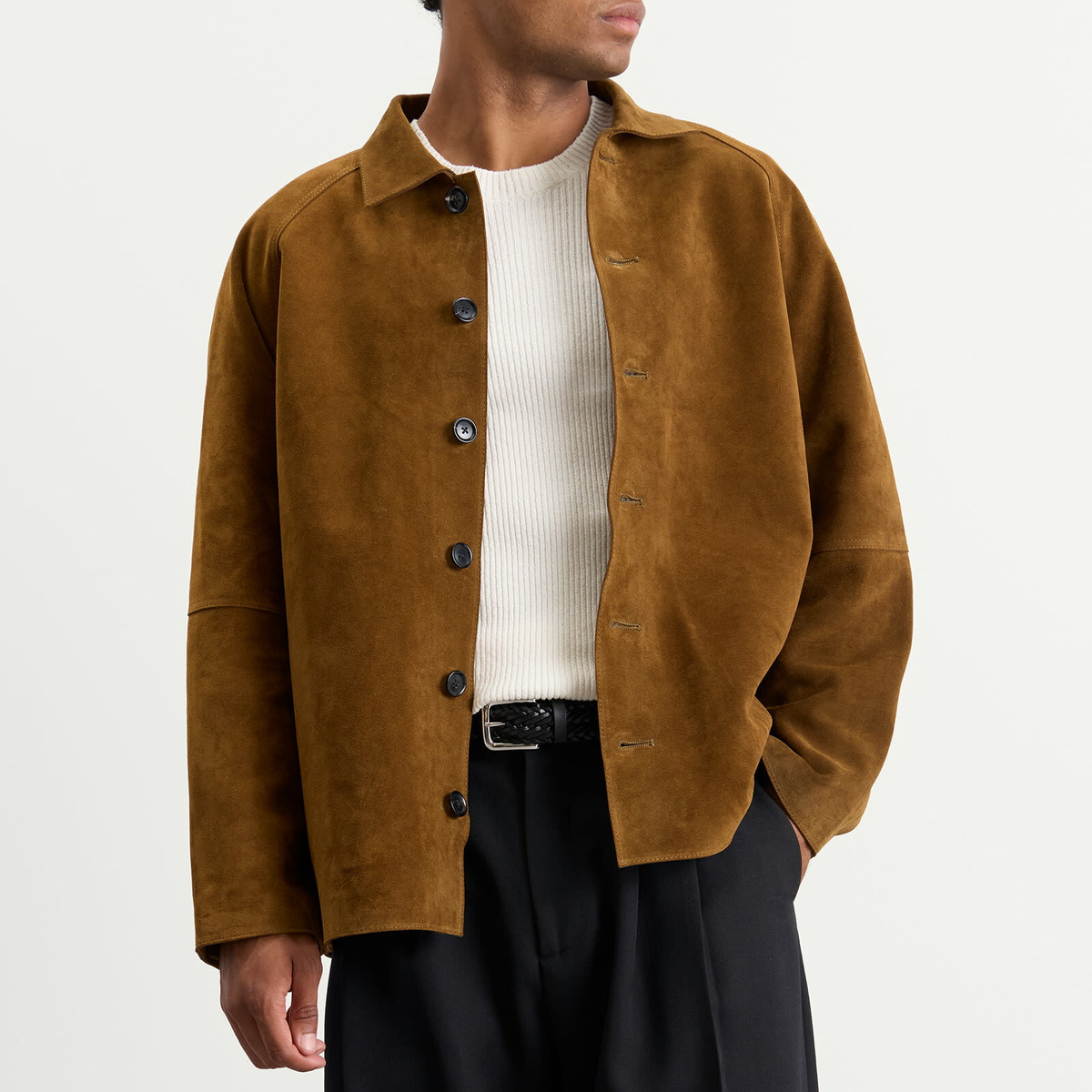 Studio Nicholson Men's Bowe Suede Overshirt in Mustard