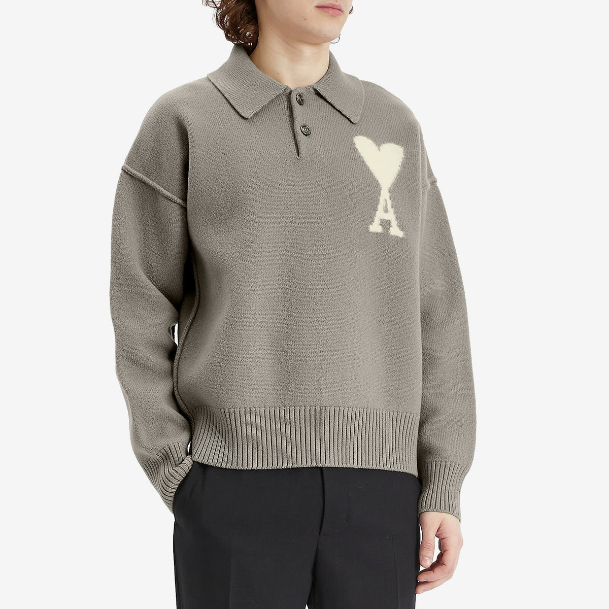 AMI Paris Men's Off White ADC Polo in Ash/Off White AMI