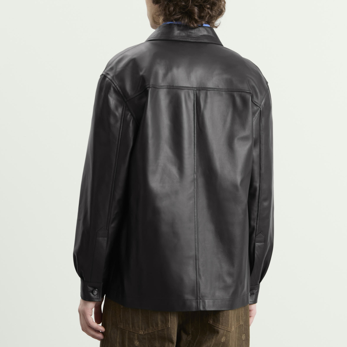 Drôle de Monsieur Men's D Ornament Leather Shirt in Black